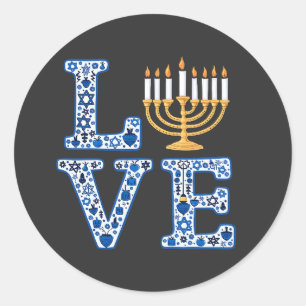 Love Hanukkah Jewish Holiday Menorah Ronde Sticker