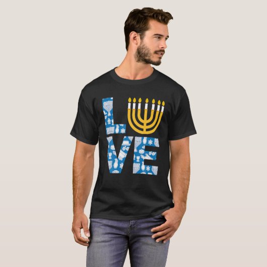 Love Hanukkah Menorah Jewish Pajama Funny For Men T-shirt (Voorkant volledig)