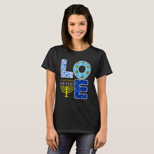 Love Hanukkiah Menorah Jew Hanukkah Chanukah Manne T-shirt (Voorkant volledig)