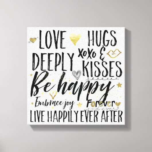 Love Happily Heart XOXO Canvas Afdruk (Voorkant)