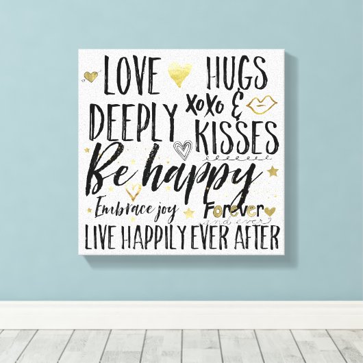 Love Happily Heart XOXO Canvas Afdruk (Insitu (Houten vloer))