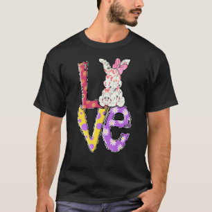 Love Happy Paast Bunny Floral Theme Cute Graphic T-shirt