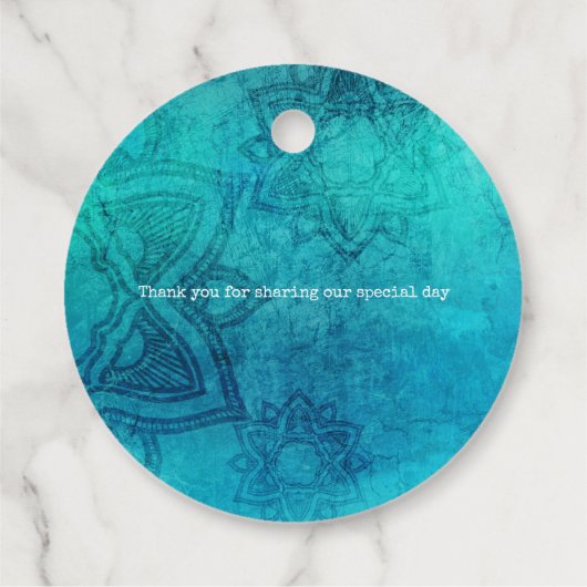 Love harmony peace mandala blue blauwgroen bruilof bedankjes labels (Achterkant)