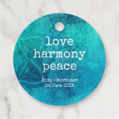 Love harmony peace mandala blue blauwgroen bruilof bedankjes labels (Voorkant)