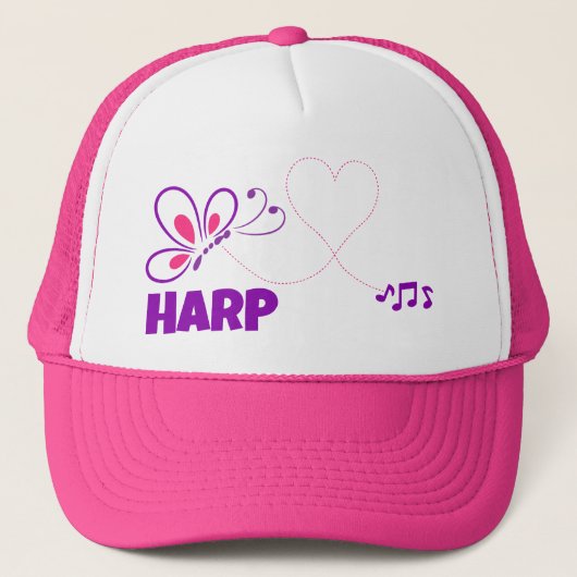 Love Harp Pink Purple Butterfly Heart Trucker Pet (Voorkant)