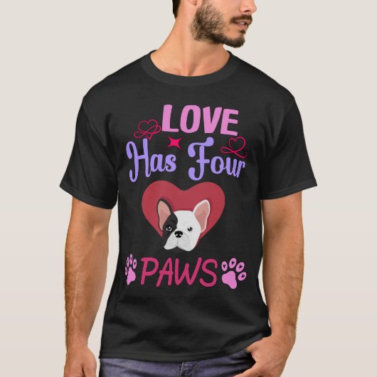 Love has four Paws Valentijnsdag Bulldog Couple T-shirt (Voorkant)