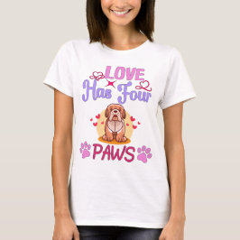 Love has four Paws Valentijnsdag Bulldog Couple T-shirt