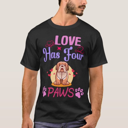 Love has four Paws Valentijnsdag Bulldog Couple T-shirt (Voorkant)
