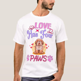 Love has four Paws Valentijnsdag Bulldog Couple T-shirt