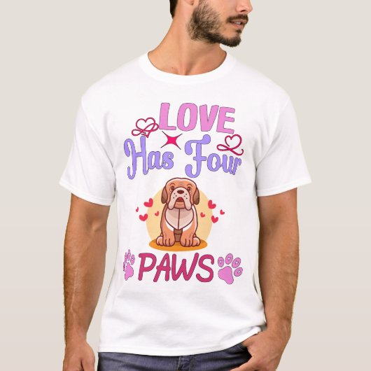 Love has four Paws Valentijnsdag Bulldog Couple T-shirt (Voorkant)