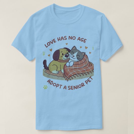 Love Has No Age –Adopt a Senior Pet Cartoon Design T-shirt (Design voorkant)