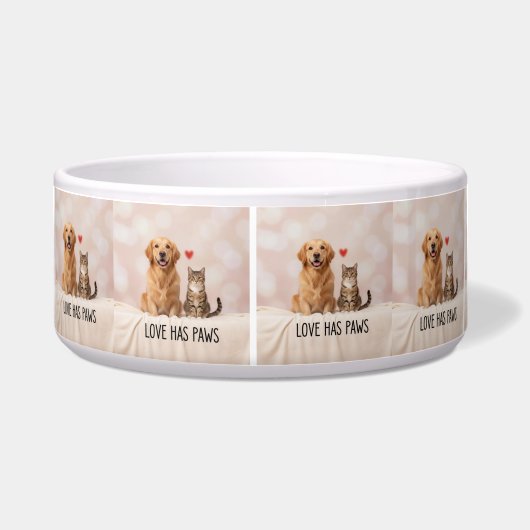 Love Has Paws | Custom Ceramic Pet Bowl with Dog a Voerbakje (Voorkant)