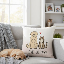 Love Has Paws | Cute Minimalist Dog and Cat Illust Kussen