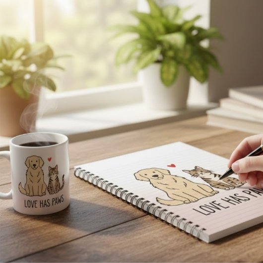 Love Has Paws | Cute Minimalist Dog and Cat Illust Notitieboek