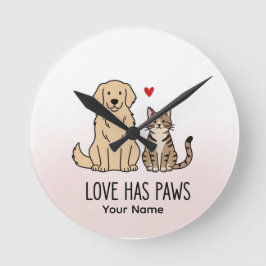Love Has Paws | Cute Minimalist Dog and Cat Illust Ronde Klok