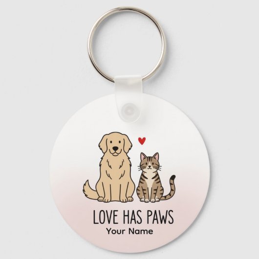 Love Has Paws | Cute Minimalist Dog and Cat Illust Sleutelhanger (Voorkant)