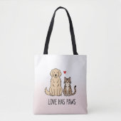 Love Has Paws | Cute Minimalist Dog and Cat Illust Tote Bag (Voorkant)
