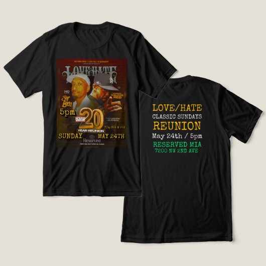 LOVE/HATE CLASSIC SUNDAYS Reünie T-shirt (Ontwerp Voorkant & Achterkant)