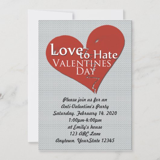 Love-Hate Valentijnsdag Party Invitation Kaart (Voorkant)