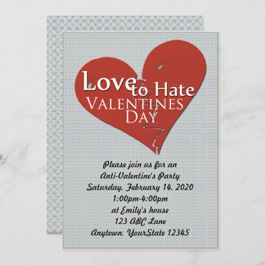 Love-Hate Valentijnsdag Party Invitation Kaart (Voorkant / Achterkant)