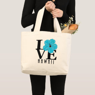 LOVE Hawaii - Blue Hibiscus Grote Tote Bag