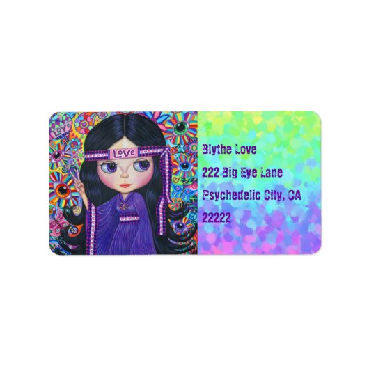 Love Headband Hippie Girl Doll Paars Psychedelic Etiket (Voorkant)