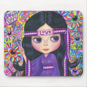 Love Headband Hippie Girl Doll Paars Psychedelic Muismat