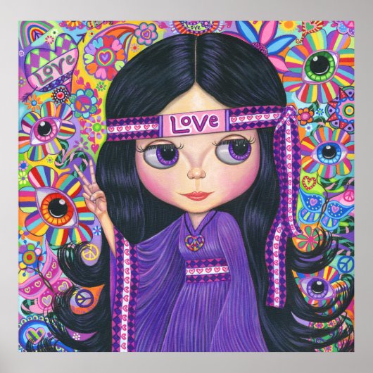 Love Headband Hippie Girl Doll Paars Psychedelic Poster (Voorkant)