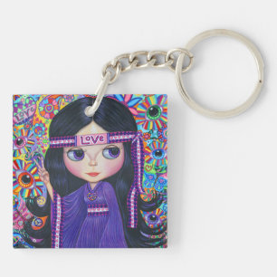 Love Headband Hippie Girl Doll Paars Psychedelic Sleutelhanger