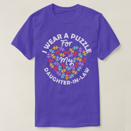 Love Heart Autism Awareness I Draag a Puzzle Daugh T-shirt (Design voorkant)