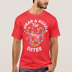 Love Heart Autism Awareness I Draag a Puzzle Siste T-shirt