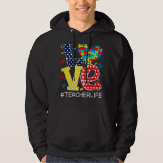 Love Heart Autism Awareness Month Puzzle Piece Tea Hoodie