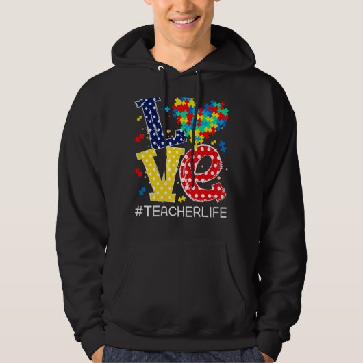 Love Heart Autism Awareness Month Puzzle Piece Tea Hoodie (Voorkant)