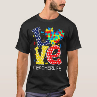 Love Heart Autism Awareness Month Puzzle Piece Tea T-shirt