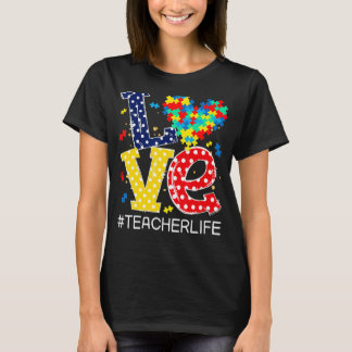 Love Heart Autism Awareness Month Puzzle Piece Tea T-shirt
