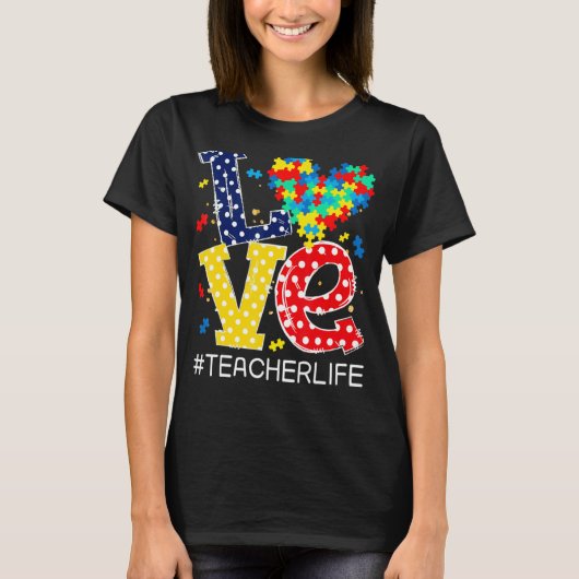Love Heart Autism Awareness Month Puzzle Piece Tea T-shirt (Voorkant)