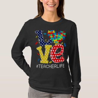 Love Heart Autism Awareness Month Puzzle Piece Tea T-shirt