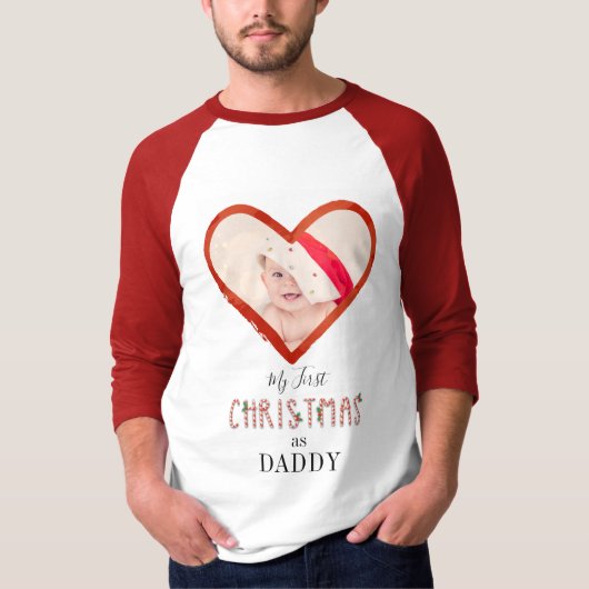 Love Heart Baby Foto Mijn 1e kerst als papa T-shirt (Voorkant)