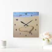 Love Heart Beach Vierkante Klok (Huis)