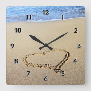 Love Heart Beach Vierkante Klok