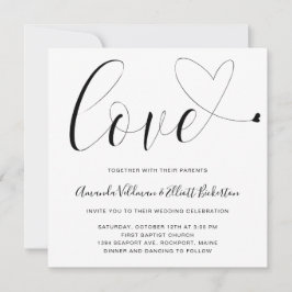 Love Heart Black and White Modern Wedding Kaart