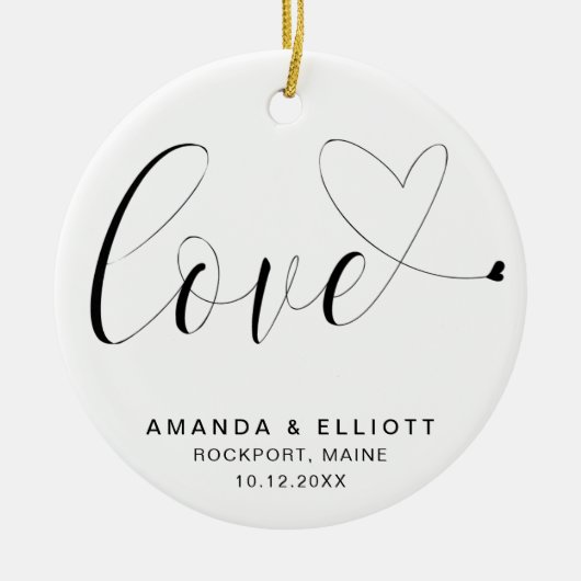 Love Heart Black and White Wedding Favor Keramisch Ornament (Voorkant)