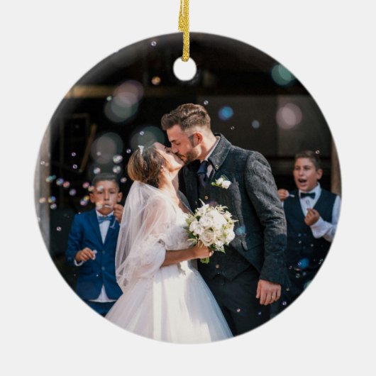 Love Heart Black and White Wedding Favor Keramisch Ornament (Achterkant)