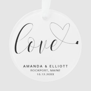 Love Heart Black and White Wedding Favor Ornament