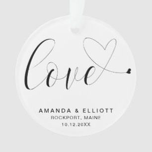 Love Heart Black and White Wedding Favor Ornament