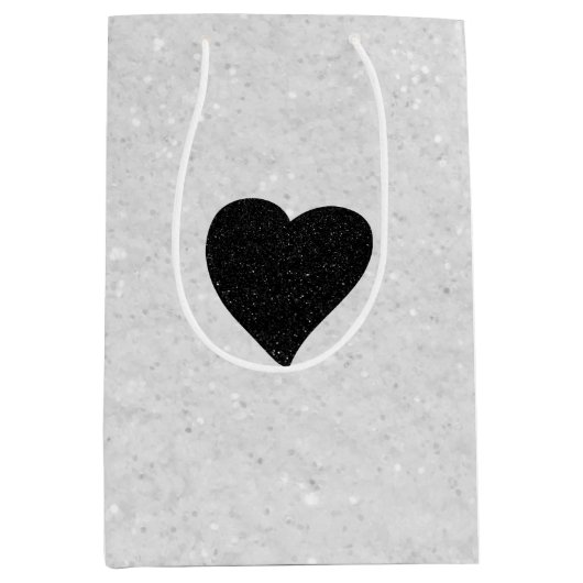 Love Heart Black Glitter Valentijns Medium Cadeauzakje (Voorkant)