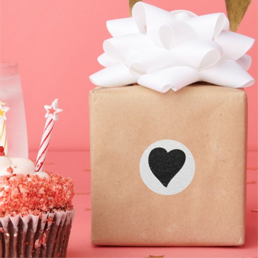 Love Heart Black Glitter Valentijns Ronde Sticker (Feest)