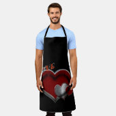 Love Heart Black Kitchen Cooking Mess Free Large Schort (Gedragen)