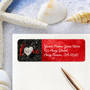 LOVE Heart Black Sand Script Modern Aangepast adre Etiket