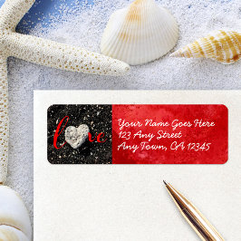 LOVE Heart Black Sand Script Modern Aangepast adre Etiket